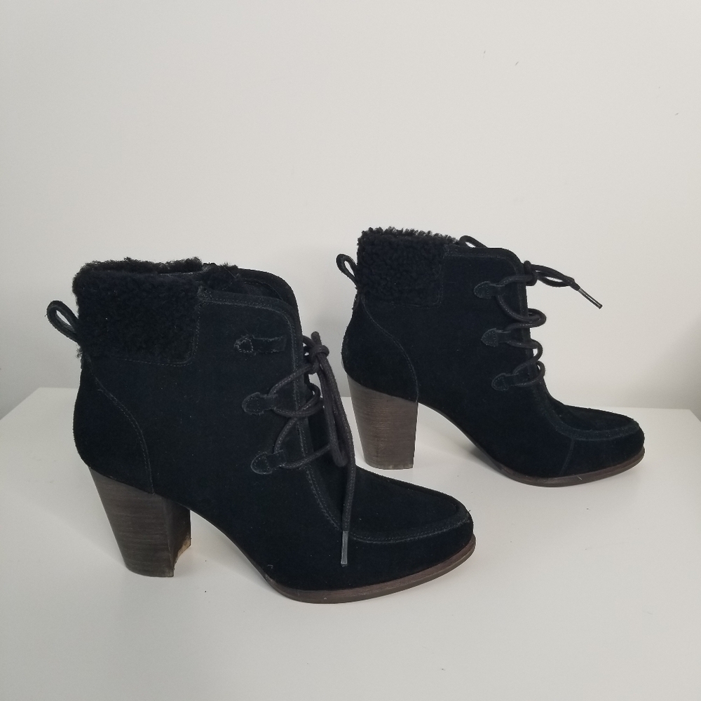 UGG Black Suede Analise High Heel Lace Up Ankle Boots Size 9 - Picture 11 of 11